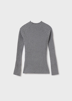 Mayoral Junior 7001-055 Koszulka z długim rękawem w prążek z półgolfem dla dziewczynki Acero vig