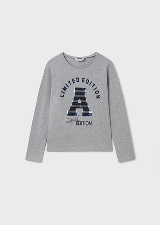 Mayoral Junior 7039-027 Koszulka z długim rękawem z cekinową aplikacją dla dziewczynki Szara