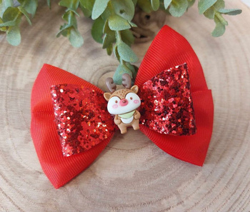 Maade.pl Spinka do włosów Kokarda Renifer - 1 sztuka Kolor czerwony