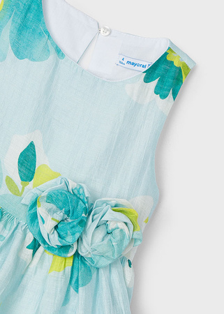 Mayoral Mini 3911-090 Sukienka z lnem dla dziewczynki Anis