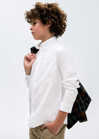 Mayoral Junior 874-051 Koszula z długim rękawem, z klasycznym kołnierzykiem dla chłopca Blanco