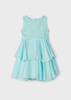 Mayoral Mini 3912-074 Sukienka z falbankami i haftem dla dziewczynki Mięta