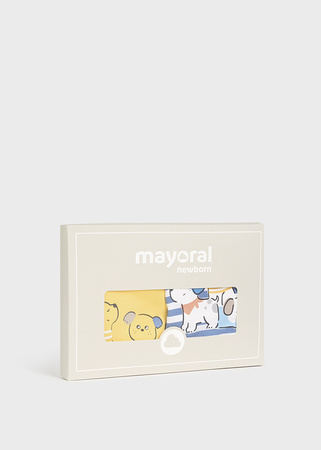 Mayoral Newborn 1751-038 Zestaw 2 pajacyków krótkich dla chłopca Niebieski i żółty
