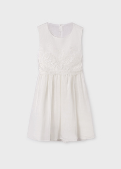 Mayoral Junior 6944-078 Sukienka łączona z haftem dla dziewczynki  Crudo