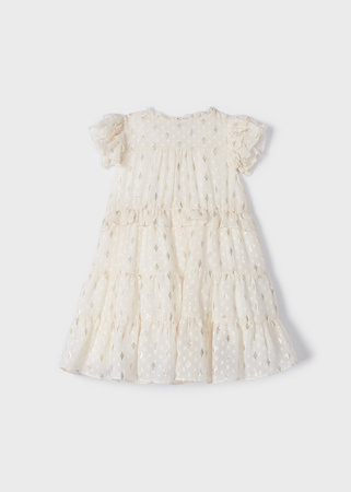 Mayoral Mini 3927-010 Sukienka z falbankami dla dziewczynki Ecru