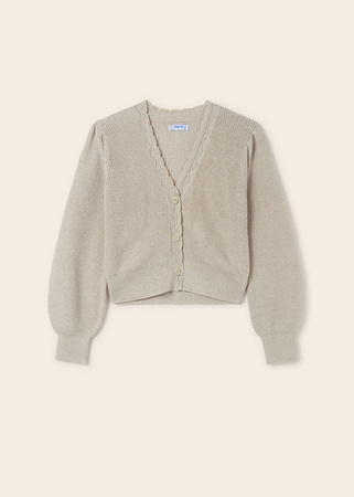 Mayoral Junior 6331-082 Sweter trykotowy z bufiastymi rękawami dla dziewczynki Kolor beżowy