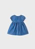 Mayoral Newborn 1872-005 Sukienka z miękkiego jeansu z falbanką dla dziewczynki Niebieska