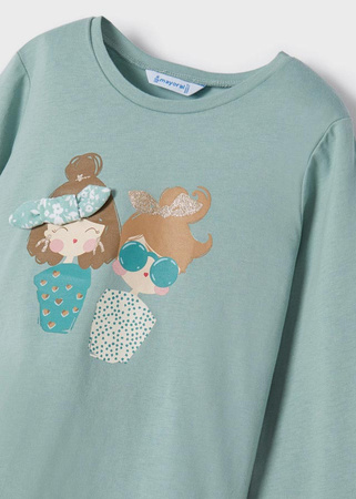 Mayoral Mini 3049-052 Koszulka z długim rękawem ECOFRIENDS z nadrukiem i gumką do włosów Zielona