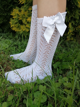 Condor 2519/2 200 Podkolanówki ażurowe z kokardą Białe