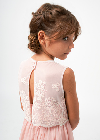 Mayoral Junior 6944-077 Sukienka łączona z haftem dla dziewczynki Tulipan