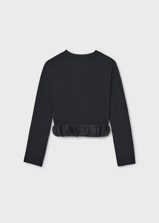 Mayoral Junior 7030-032 Koszulka z długim rękawem w prążek z płatkami Negro