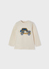 Mayoral baby 2004-079  Koszulka z długim rękawem z motywem interaktywnym dla chłopca ECOFRIENDS Beżowa