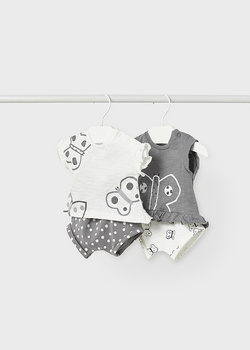 Mayoral Newborn 1696-065 Komplet z bawełny 4-częściowy dla dziewczynki ECOFRIENDS Szary