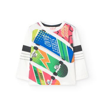 Boboli 349073 1111 Koszulka chłopięca z długim rękawem z nadrukiem