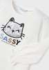 Mayoral Mini 4071-056 Koszulka z długim rękawem z kotkiem dla dziewczynki Crudo