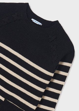 Mayoral Junior 7959-066 Sukienka trykotowa w paski dla dziewczynki Negro