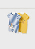 Mayoral Newborn 1751-038 Zestaw 2 pajacyków krótkich dla chłopca Niebieski i żółty