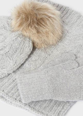 Mayoral 10344-074 Komplet czapka, komin i rękawiczki dla dziewczynki Szary