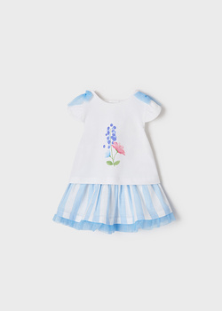 Mayoral Newborn 1879-014 Komplet ze spódnicą w paski dla dziewczynki, niebieski.