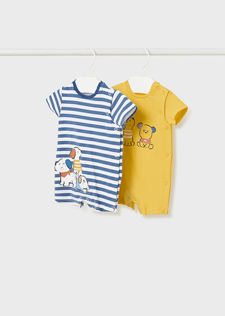 Mayoral Newborn 1751-038 Zestaw 2 pajacyków krótkich dla chłopca Niebieski i żółty
