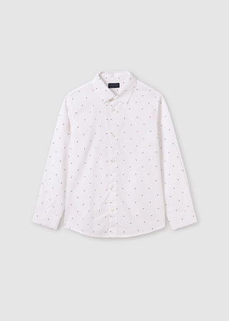 Mayoral Junior 7187-046 Koszula wzorek z długim rękawem, z klasycznym kołnierzykiem dla chłopca Blanco