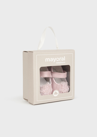Mayoral Newborn 9630-031 Buty balerinki z pomponami dla noworodka Colorete