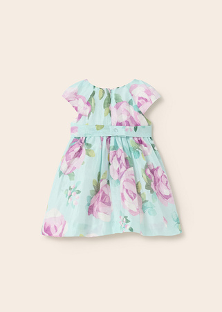 Mayoral Baby 1951-065 Sukienka z lnu z nadrukiem w kwiaty dla dziewczynki Mięta
