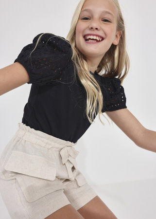 Mayoral Junior 6236-046 Krótkie spodenki lniane dla dziewczynki Beżowe