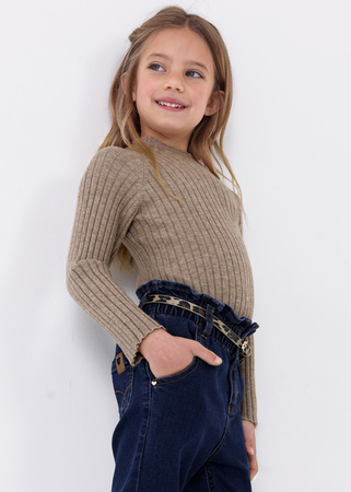 Mayoral Mini 4002-033 Koszulka z długim rękawem w prążek ze stójką dla dziewczynki Beige vig