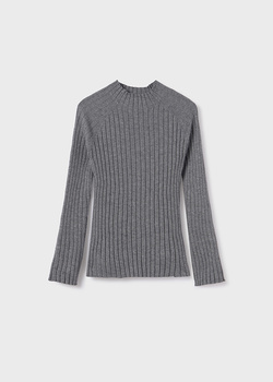 Mayoral Junior 7040-046 Koszulka z długim rękawem w prążek ze stójką dla dziewczynki  Acero vig