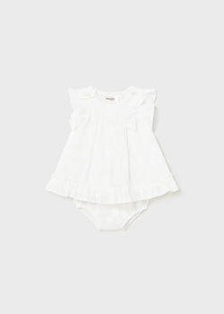 Mayoral Newborn 1820-051 Sukienka żakardowa z pasującymi majteczkami dla dziewczynki Blanco