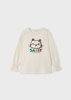 Mayoral Mini 4071-055 Koszulka z długim rękawem z kotkiem dla dziewczynki Garbanzo