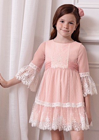 Abel&Lula 5046-030 Sukienka z tiulu plumeti dla dziewczynki Blush