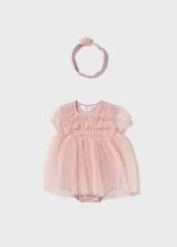 Mayoral Newborn 1659-033 Sukienka z body i opaską Rosa baby