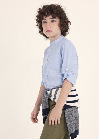 Mayoral Junior 6115-078 Koszula z długim rękawem ze stójką dla chłopca Niebieska