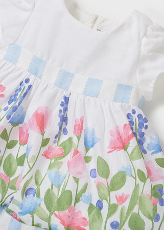 Mayoral Newborn 1868-096 Sukienka w kwiatki dla dziewczynki Biało-niebieska