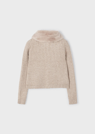 Mayoral Mini 4309-010 Sweterek z odpinanym futerkowym kołnierzem dla dziewczynki Vison vig