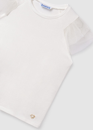 Mayoral Junior 6001-069 Koszulka z tiulowymi rękawami dla dziewczynki Crudo