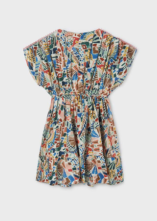 Mayoral Junior 6923-079 Wzorzysta sukienka bawełniana dla dziewczynki Blanco