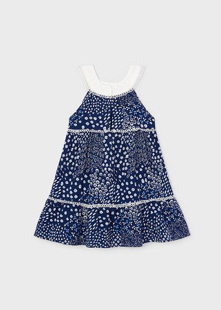 Mayoral Mini 3935-084 Sukienka z torebką dla dziewczynki Tinta