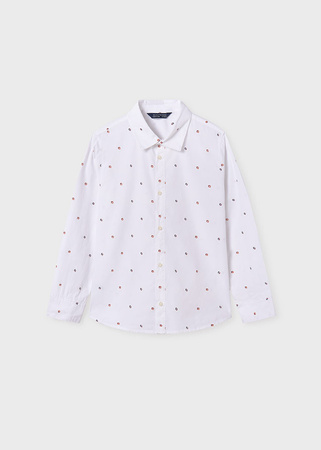 Mayoral Junior 7108-052 Koszula wzorek z długim rękawem, z klasycznym kołnierzykiem dla chłopca Blanco