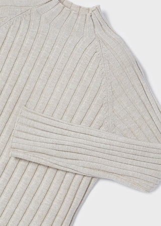 Mayoral Mini 4024-013 Koszulka z długim rękawem w prążek ze stójką dla dziewczynki Beż