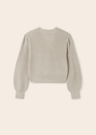 Mayoral Junior 6331-082 Sweter trykotowy z bufiastymi rękawami dla dziewczynki Kolor beżowy