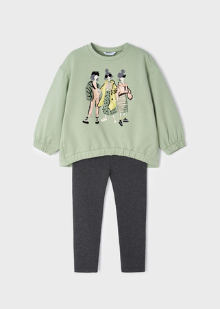 Mayoral Mini 4772-091 Komplet z leginsami w prążek dla dziewczynki ECOFRIENDS zielony