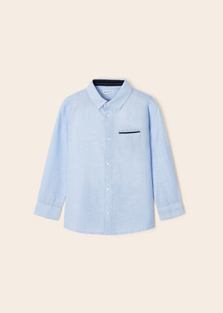 Mayoral Mini 3165-041 Koszula lniana z długim rękawem z kołnierzykiem dla chłopca Niebieska
