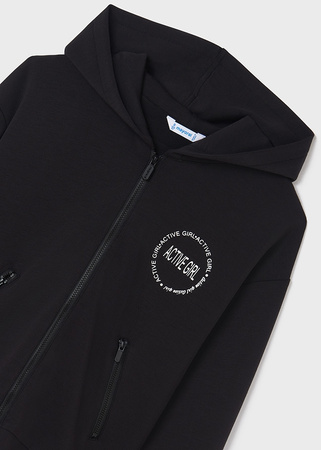 Mayoral Junior 6423-091 Bluza z kapturem zasuwana na zamek dla dziewczynki Czarna