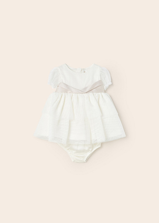 Mayoral Newborn 1811-083 Sukienka wizytowa z pasującymi majteczkami dla dziewczynki Ecru