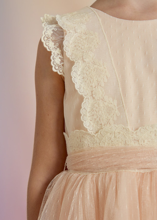 Abel&Lula 5037-059 Sukienka z tiulem plumeti i koronką dla dziewczynki Róż