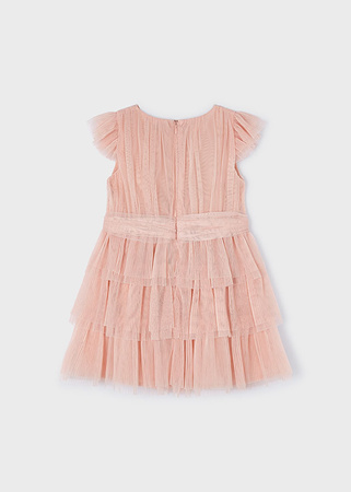 Mayoral Mini 3912-054 Sukienka z plisowanego tiulu dla dziewczynki Nude