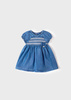 Mayoral Newborn 1872-005 Sukienka z miękkiego jeansu z falbanką dla dziewczynki Niebieska